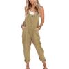 imageYeokou Womens Overalls Linen Cotton Jumpsuits Loose Casual Jumpers with PocketsDarkkhaki