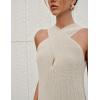 imageYeokou Women Halter Cross Over Collar Tank Knit Sleeveless Top Solid Color Casual Summer BlouseApricot