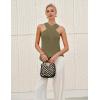 imageYeokou Women Halter Cross Over Collar Tank Knit Sleeveless Top Solid Color Casual Summer BlouseArmygreen