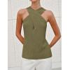 imageYeokou Women Halter Cross Over Collar Tank Knit Sleeveless Top Solid Color Casual Summer BlouseArmygreen
