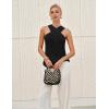imageYeokou Women Halter Cross Over Collar Tank Knit Sleeveless Top Solid Color Casual Summer BlouseBlack