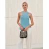 imageYeokou Women Halter Cross Over Collar Tank Knit Sleeveless Top Solid Color Casual Summer BlouseBlue