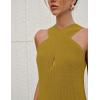 imageYeokou Women Halter Cross Over Collar Tank Knit Sleeveless Top Solid Color Casual Summer BlouseMustardyellow