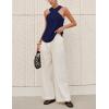 imageYeokou Women Halter Cross Over Collar Tank Knit Sleeveless Top Solid Color Casual Summer BlouseNavy