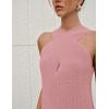 imageYeokou Women Halter Cross Over Collar Tank Knit Sleeveless Top Solid Color Casual Summer BlousePink
