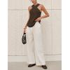 imageYeokou Women Halter Cross Over Collar Tank Knit Sleeveless Top Solid Color Casual Summer BlouseTaupe