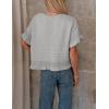 imageYeokou Womens Short Sleeve Sweater Round Neck Ruffled Hem Knit Crochet Pullover Summer Fall Casual Top BlouseGray