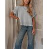 imageYeokou Womens Short Sleeve Sweater Round Neck Ruffled Hem Knit Crochet Pullover Summer Fall Casual Top BlouseGray