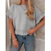 imageYeokou Womens Short Sleeve Sweater Round Neck Ruffled Hem Knit Crochet Pullover Summer Fall Casual Top BlouseGray