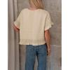 imageYeokou Womens Short Sleeve Sweater Round Neck Ruffled Hem Knit Crochet Pullover Summer Fall Casual Top BlouseKhaki