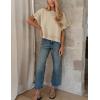 imageYeokou Womens Short Sleeve Sweater Round Neck Ruffled Hem Knit Crochet Pullover Summer Fall Casual Top BlouseKhaki