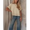 imageYeokou Womens Short Sleeve Sweater Round Neck Ruffled Hem Knit Crochet Pullover Summer Fall Casual Top BlouseKhaki
