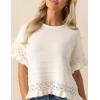 imageYeokou Womens Short Sleeve Sweater Round Neck Ruffled Hem Knit Crochet Pullover Summer Fall Casual Top BlouseWhite