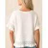 imageYeokou Womens Short Sleeve Sweater Round Neck Ruffled Hem Knit Crochet Pullover Summer Fall Casual Top BlouseWhite