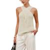 imageYeokou Women Halter Cross Over Collar Tank Knit Sleeveless Top Solid Color Casual Summer BlouseApricot