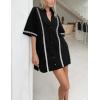 imageYeokou Lace Mini Shirt Dress Cotton Summer Casual Short Sleeve Womens Button Down Romper Dresses BlackXS