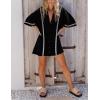 imageYeokou Lace Mini Shirt Dress Cotton Summer Casual Short Sleeve Womens Button Down Romper Dresses BlackXS