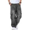 imageYeokou Mens Casual Loose Hip Hop Denim Work Pants Jeans with Cargo PocketsDarkgrey