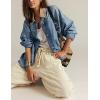 imageYeokou Women Oversize Denim Jacket Casual Button Down Jean Coat Long Sleeve Shacket Outfit with PocketsBlue