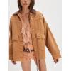 imageYeokou Women Oversize Denim Jacket Casual Button Down Jean Coat Long Sleeve Shacket Outfit with PocketsBrown