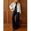 imageYeokou Women Oversize Trench Coat Plaid Lining Lapel Button Down Casual Crop Jacket Outwear with PocketsBeige