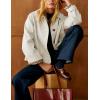 imageYeokou Women Oversize Trench Coat Plaid Lining Lapel Button Down Casual Crop Jacket Outwear with PocketsBeige