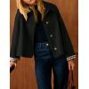 imageYeokou Women Oversize Trench Coat Plaid Lining Lapel Button Down Casual Crop Jacket Outwear with PocketsBlack