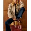 imageYeokou Women Oversize Trench Coat Plaid Lining Lapel Button Down Casual Crop Jacket Outwear with PocketsKhaki