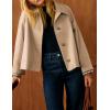 imageYeokou Women Oversize Trench Coat Plaid Lining Lapel Button Down Casual Crop Jacket Outwear with PocketsKhaki