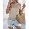 imageYeokou Women Summer Knit Tank Crochet Sleeveless Crewneck Top Stretchy Casual Sweater VestKhaki