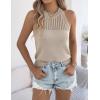 imageYeokou Women Summer Knit Tank Crochet Sleeveless Crewneck Top Stretchy Casual Sweater VestKhaki