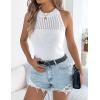 imageYeokou Women Summer Knit Tank Crochet Sleeveless Crewneck Top Stretchy Casual Sweater VestWhite