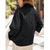 imageYeokou Women Washed Denim Jacket Casual Quilted Floral Lining V Neck Lapel Button Down Loose Coat with PocketsBlack
