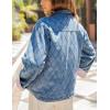 imageYeokou Women Washed Denim Jacket Casual Quilted Floral Lining V Neck Lapel Button Down Loose Coat with PocketsBlue