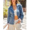 imageYeokou Women Washed Denim Jacket Casual Quilted Floral Lining V Neck Lapel Button Down Loose Coat with PocketsBlue