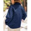 imageYeokou Women Washed Denim Jacket Casual Quilted Floral Lining V Neck Lapel Button Down Loose Coat with PocketsDarkblue