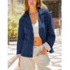 imageYeokou Women Washed Denim Jacket Casual Quilted Floral Lining V Neck Lapel Button Down Loose Coat with PocketsDarkblue