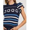 imageYeokou Womens Crochet Sweater Top Short Flutter Sleeve Crew Neck Summer Casual Knit Tank PulloversNavy