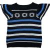 imageYeokou Womens Crochet Sweater Top Short Flutter Sleeve Crew Neck Summer Casual Knit Tank PulloversNavy