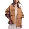 imageYeokou Women Oversize Denim Jacket Casual Button Down Jean Coat Long Sleeve Shacket Outfit with PocketsBrown