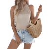 imageYeokou Women Summer Knit Tank Crochet Sleeveless Crewneck Top Stretchy Casual Sweater VestKhaki