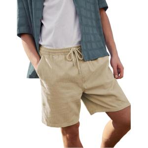 imageYeokou Mens Casual Shorts Summer Loose Fit Lightweight Elastic Waist Drawstring Pockets Beach Golf Walk ShortsBeige