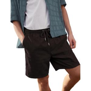 imageYeokou Mens Casual Shorts Summer Loose Fit Lightweight Elastic Waist Drawstring Pockets Beach Golf Walk ShortsBlack