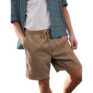 imageYeokou Mens Casual Shorts Summer Loose Fit Lightweight Elastic Waist Drawstring Pockets Beach Golf Walk ShortsBrown