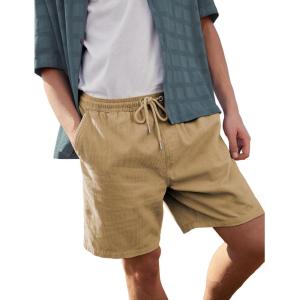imageYeokou Mens Casual Shorts Summer Loose Fit Lightweight Elastic Waist Drawstring Pockets Beach Golf Walk ShortsKhaki