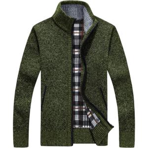 imageYeokou Mens Casual Slim Full Zip Thick Knitted Cardigan Sweaters with PocketsArmygreen