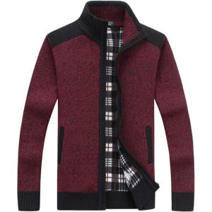 imageYeokou Mens Casual Slim Full Zip Thick Knitted Cardigan Sweaters with PocketsBlackred