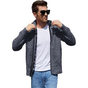 imageYeokou Mens Casual Slim Full Zip Thick Knitted Cardigan Sweaters with PocketsDark Grey