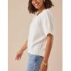 imageYeokou Women Short Sleeve Sweater Crewneck Knit Pullover Top Loose Fall Casual Crochet Blouse ShirtBeige