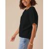 imageYeokou Women Short Sleeve Sweater Crewneck Knit Pullover Top Loose Fall Casual Crochet Blouse ShirtBlack
